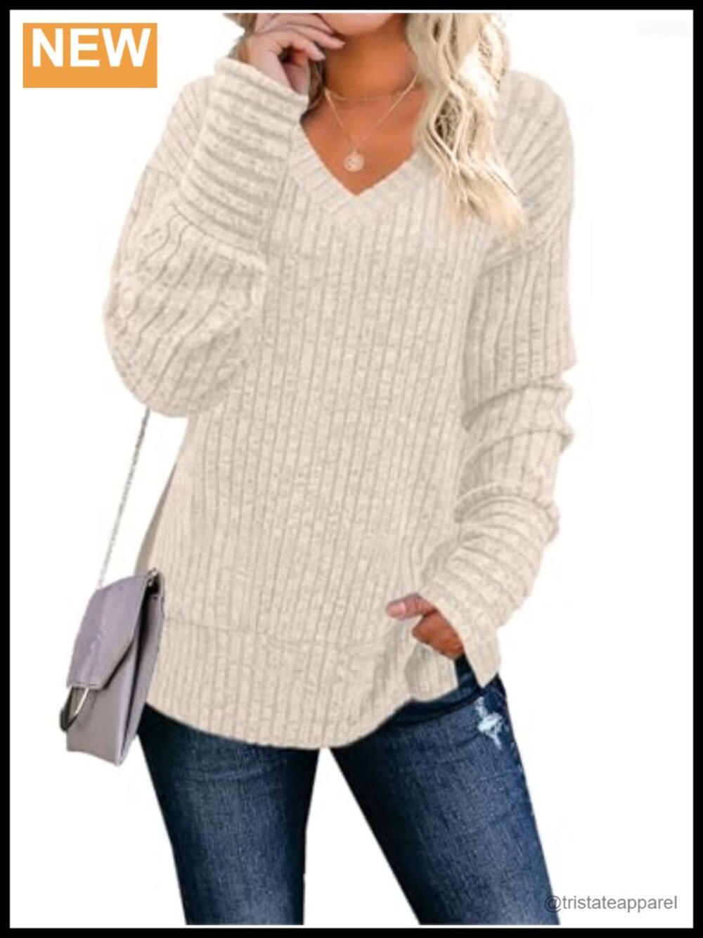 Long Sleeve V Neck Tunic Sweater Loose Casual Pullover Top